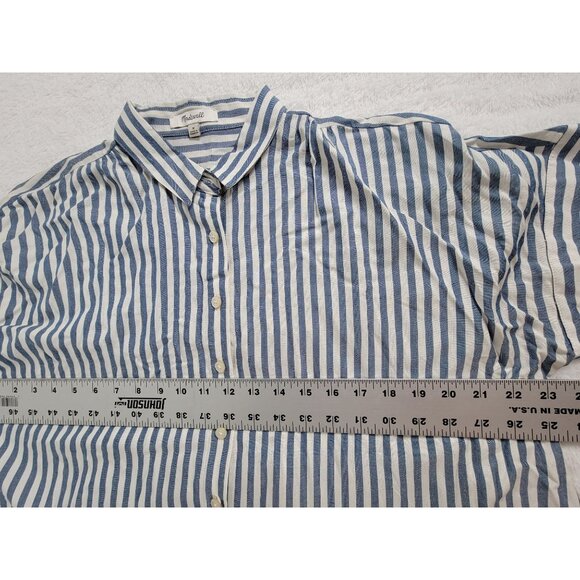 Madewell Blue & White Striped Short-Sleeve Button-Up Blouse Womens Medium Casual - Picture 7 of 8